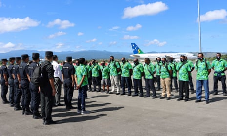 A delegation of 32 officers from the Royal Solomon Islands Police Force leaves for China for a month's training.  