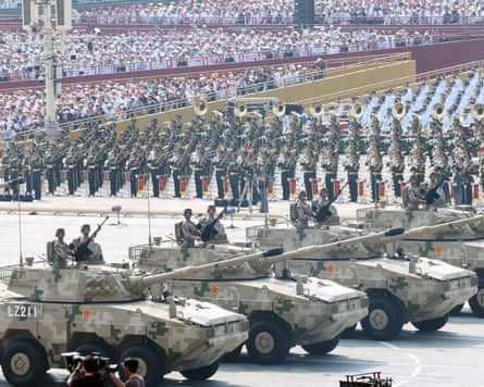 Soldiers and tanks on display during the military parade in Beijing