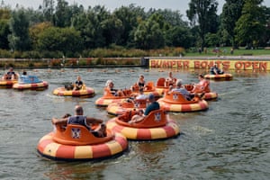 People play in bumper-boats at Goodrington Sands