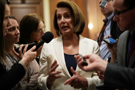 Nancy Pelosi, the Democratic leader in the House, speaks to the media after giving an eight-hour speech on immigration.
