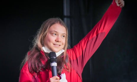 Greta Thunberg speaks at a climate rally during Cop26 in Glasgow.