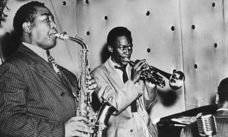 Charlie Parker, left, and Miles Davis performing at the Three Deuces, New York, in 1948.