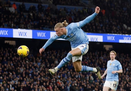 17 February 2024Manchester City’s Erling Haaland misses a chance to score against Chelsea at the Etihad Stadium. The game ended 1-1.