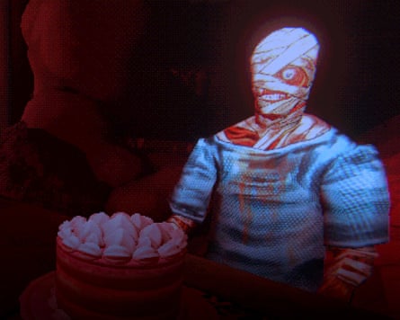 Mouthwashing game with a picture of a bloody mummie