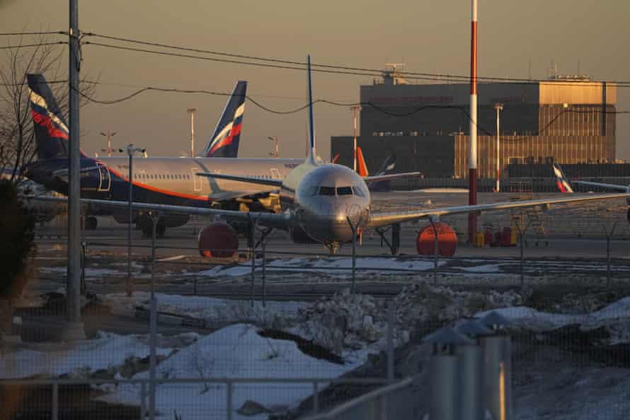 Aeroflot’s passengers planes are parked at Sheremetyevo airport, outside Moscow, Russia.