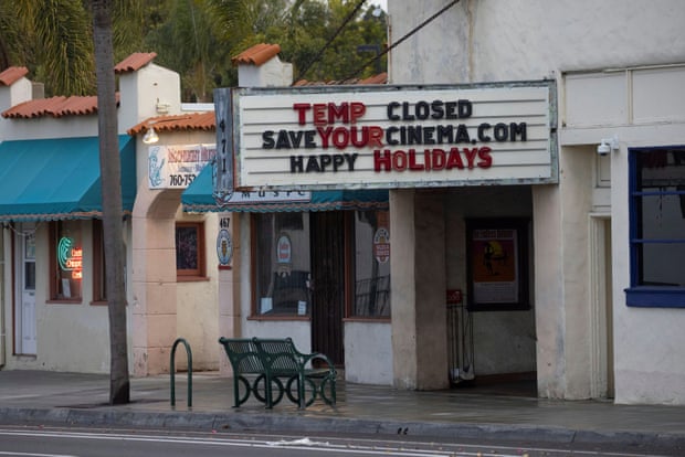 A movie theater in Encinitas, California. The new restrictions will last through the upcoming holidays.