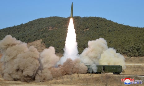A photo released by North Korea’s KCNA news agency of a missile launch on 14 January.