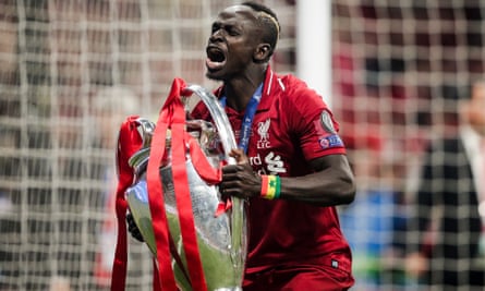 An emotional Sadio Mané celebrates Liverpool’s Champions League final win last season.