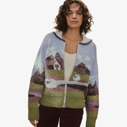 Laura Ashley Blue/Green Landscape Scene Zip Cardigan