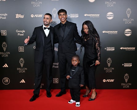 Lamine Yamal with his father, mother and brother Keyne at the 2024 Ballon d’Or ceremony