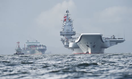 China’s first carrier, the three-decade-old, 66,000-tonne Liaoning, arrives in Hong Kong waters on 7 July 2017. 