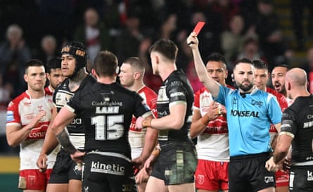 Referee Liam Moore sends off Hull FC’s Franklin Pele (second left) during February 2024’s Hull derby