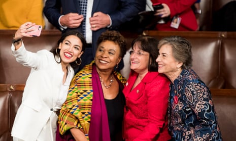Congresswoman Barbara Lee, second from left, here in the House with, from left, freshman Democrat reps Alexandria Ocasio-Cortez, of New York, Annie Kuster, of Texas, and Jan Schakowsky, of Illinois.