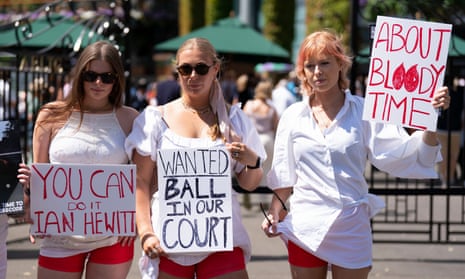 Address The Dress Code campaigners outside the main gate at Wimbledon