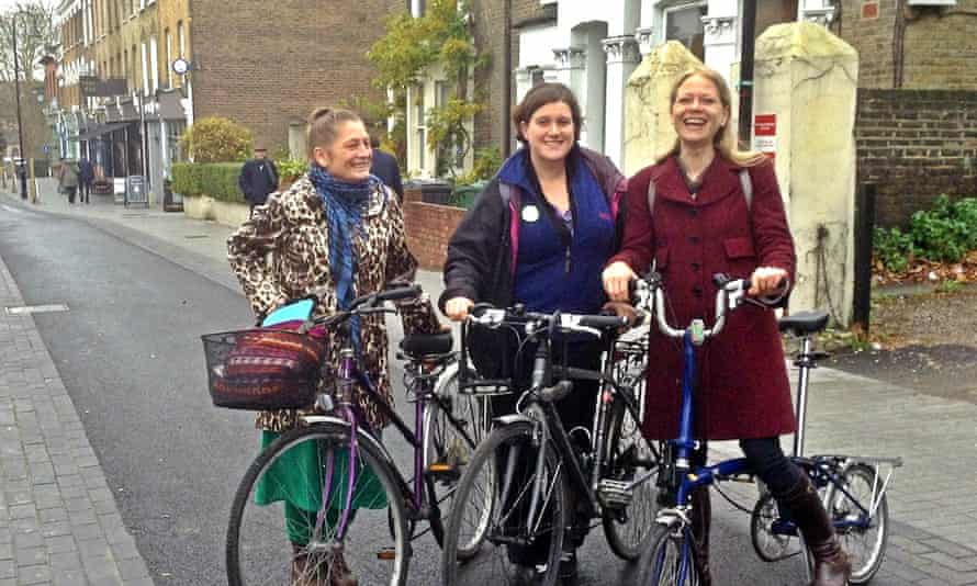 Sian Berry (R) with Green activists visiting the ‘mini-Holland’ scheme in Walthamstow, north-east London.