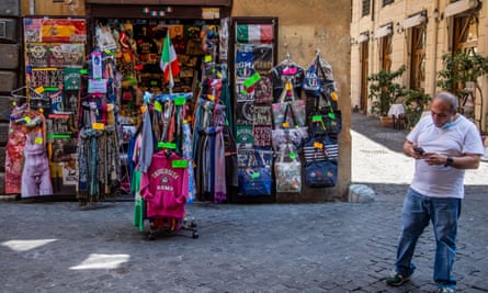 Customers are thin on the ground for this souvenir shop in Rome