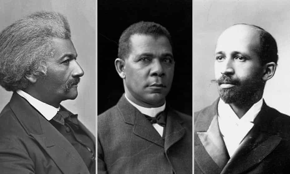 From left: abolitionist and writer Frederick Douglass, educator and writer Booker T Washington and American writer and sociologist WE Du Bois. 