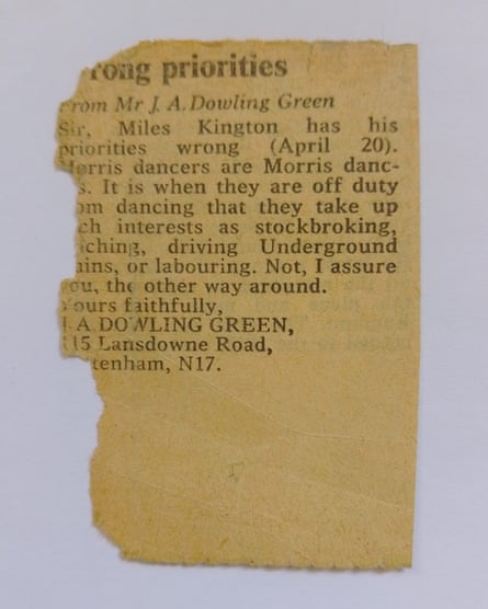 A snippet from the letters page of the Times from the 1980s.