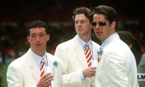Robbie Fowler, Steve MacManaman and Jamie Redknapp drink in the occasion at Wembley.
