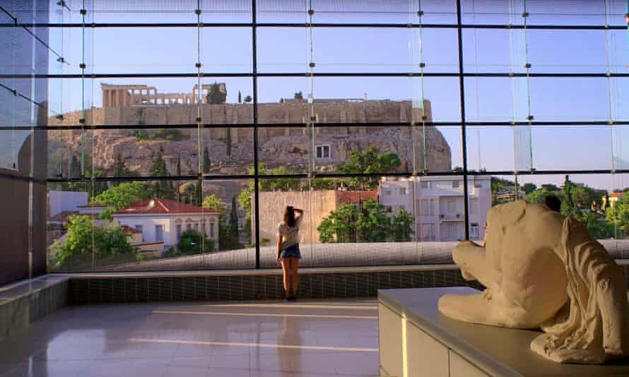 The Acropolis, seen from the Acropolis Museum, Athens.