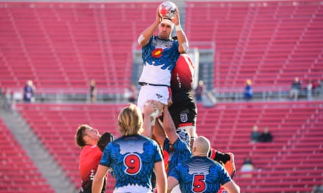 Michael Stewart of the Colorado Raptors wins a lineout against the San Diego Legion in Las Vegas in February.