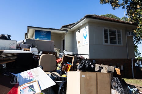 Piles of debris from the recent floods outside the Manning Valley dental clinic in Taree, NSW.