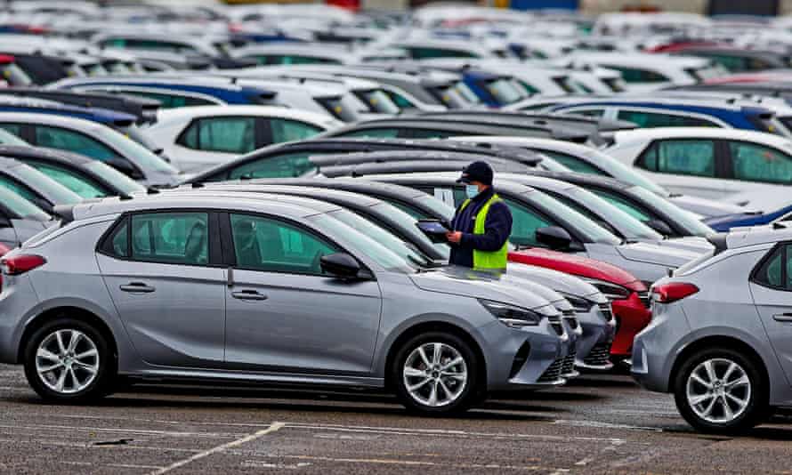 Cars at the Vauxhall plant in Ellesmere Port, Cheshire.