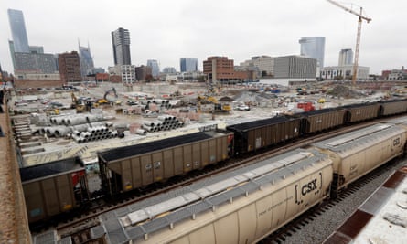 Construction work goes on in Nashville Yards, where Amazon plans to locate an operations hub.