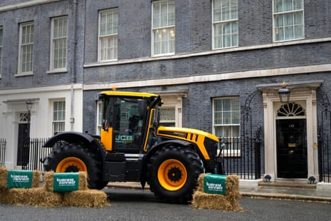 A tractor parked outside Downing Street this morning, ahead of the Farm to Fork food summit that Rishi Sunak is hosting.