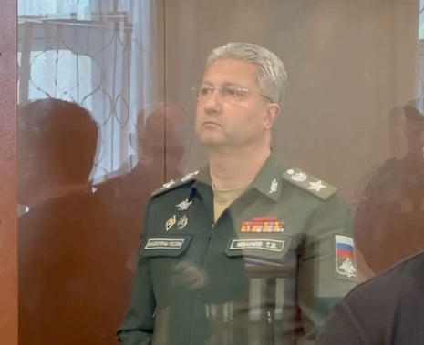 Detained Russian deputy defence minister Timur Ivanov is pictured behind a glass window as he attends a court hearing in Moscow on Wednesday.