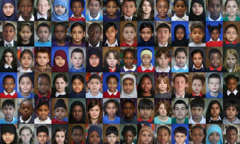 A 2012 image showing the faces of schoolchildren aged six to 16 who lived in the five London boroughs that hosted the London Olympic Games. Many children today are “third culture kids” who have spent much of their life outside their parents’ culture.