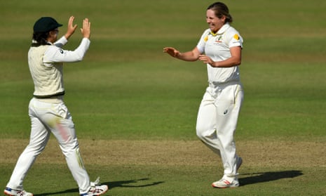 Sophie Molineux of Australia (right) celebrates with Nicole Bolton of Australia after taking the wicket of England’s Sarah Taylor.