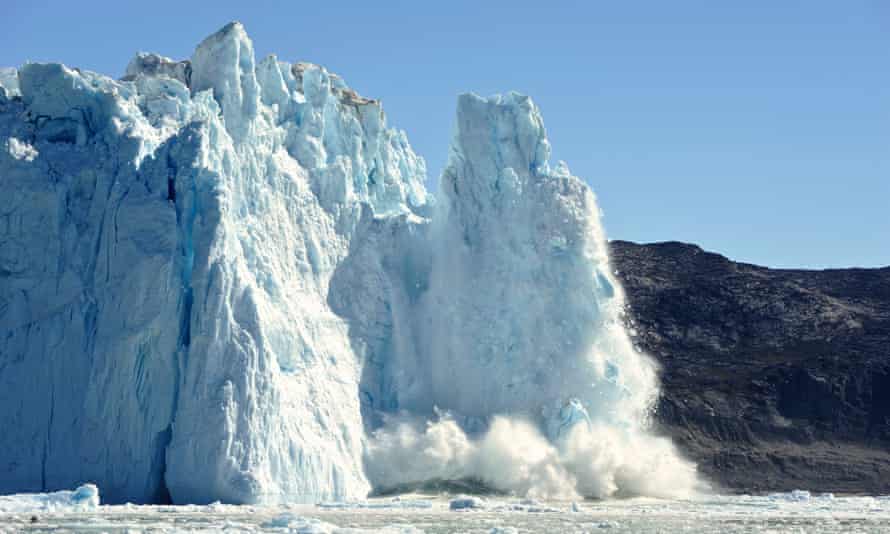 A Greenland glacier calving.