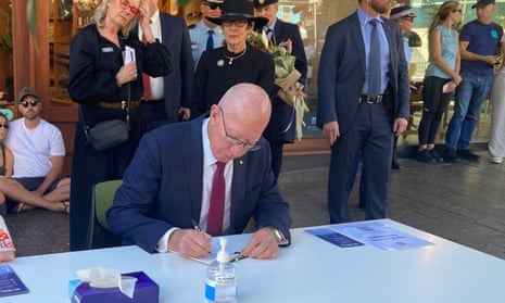 Governor general David Hurley and his wife Linda signed the condolences pages set up in memory of the six people who lost their lives on Saturday at Bondi Junction