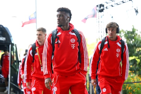 Bayern Munich’s players arrive at the Mercedes-Benz Stadium in Atlanta.