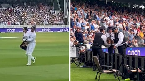 Jonny Bairstow carries protester off field during Ashes Test Match – video