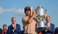Xander Schauffele celebrates with the trophy after winning the US PGA at Valhalla Golf Club