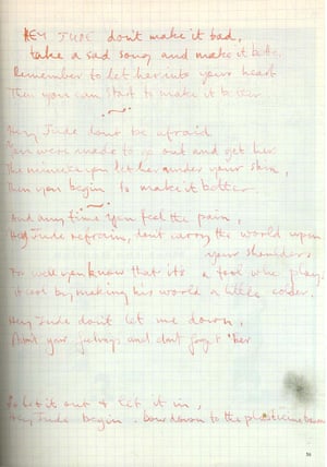 A handwritten draft of McCartney’s well-known lyrics