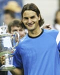 A young Roger Federer with his unstyled hair. 