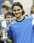 A young Roger Federer with his unstyled hair.