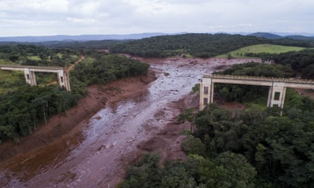 A collapsed bridge caused by flooding triggered by the dam collapse.