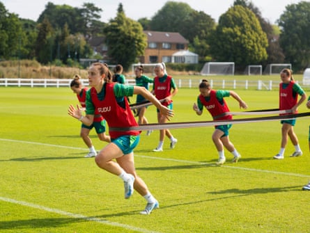The Wolves captain, Anna Morphet, leads players during a session at the Sir Jack Haywood training ground