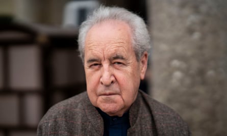 A portrait of John Banville with grey hair and a brown jacket, taken at Cliveden Literary festival, 2024.