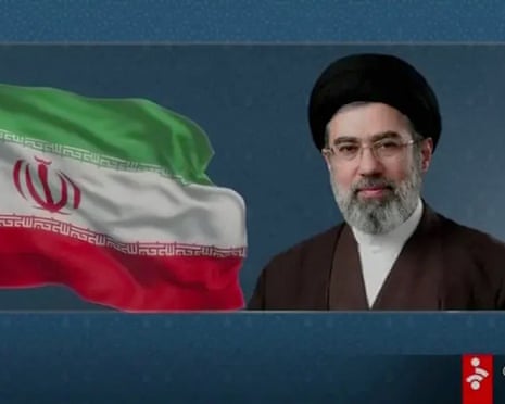 The graphic displayed on Iranian state television as the statement from the new supreme leader was read by a presenter