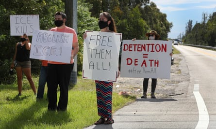 Protesters outside the Krome detention center Center in August 2020 after a man died in custody.