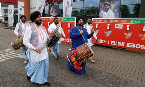 An Indian band outside Old Trafford on the day the fifth Test was postponed