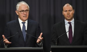 Australian Prime Minister Malcolm Turnbull and Australian Energy Minister Josh Frydenberg speak during a press conference at Parliament House in Canberra, Monday, August 20, 2018.