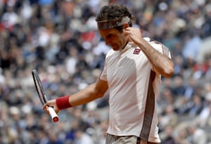 Its not a good day at the office for Roger Federer.