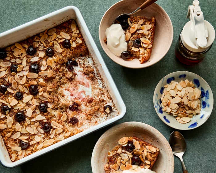 Image accompanying the story: Helen Goh’s recipe for baked oats with morello cherries and almond