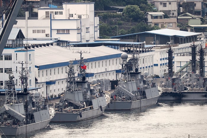 Taiwan Navy’s battle ships anchored at a harbour in Keelung city, Taiwan today.